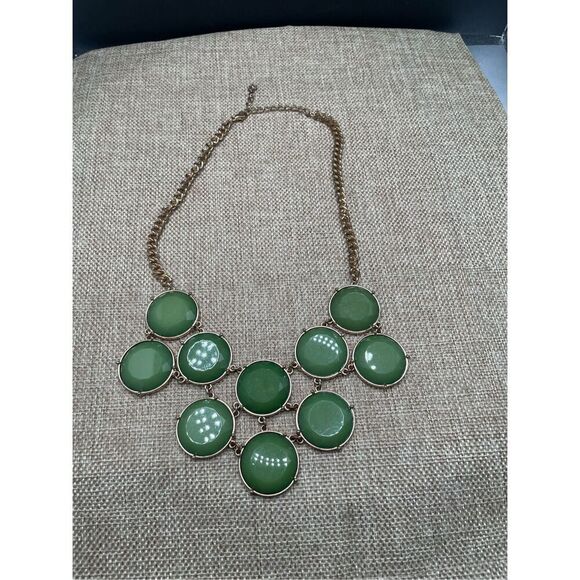 Green Bib Bauble Necklace Gold tone Chain St Patricks Day Jewelry - Picture 3 of 9